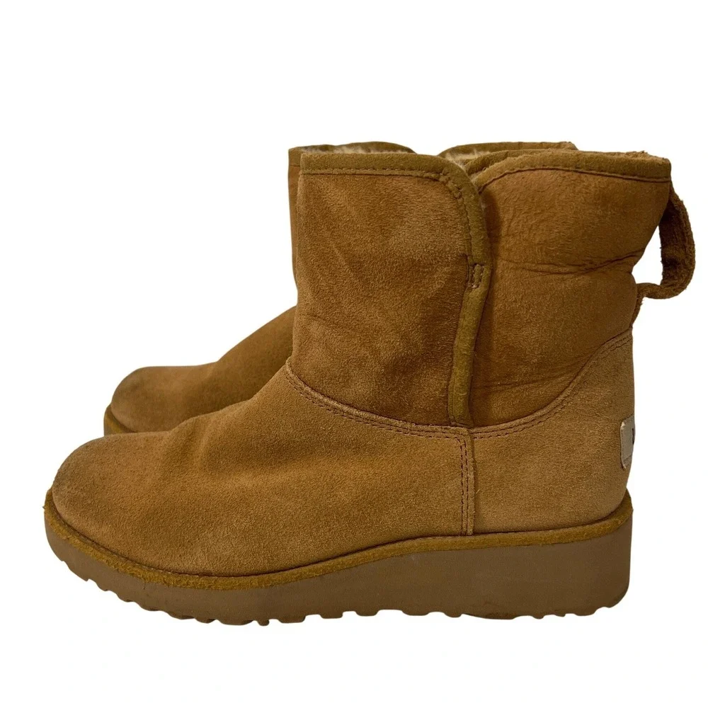 UGG Size 6 Kristen Cherokee Tan‎ Water Resistant Wedge Short Boots Comfort Boho